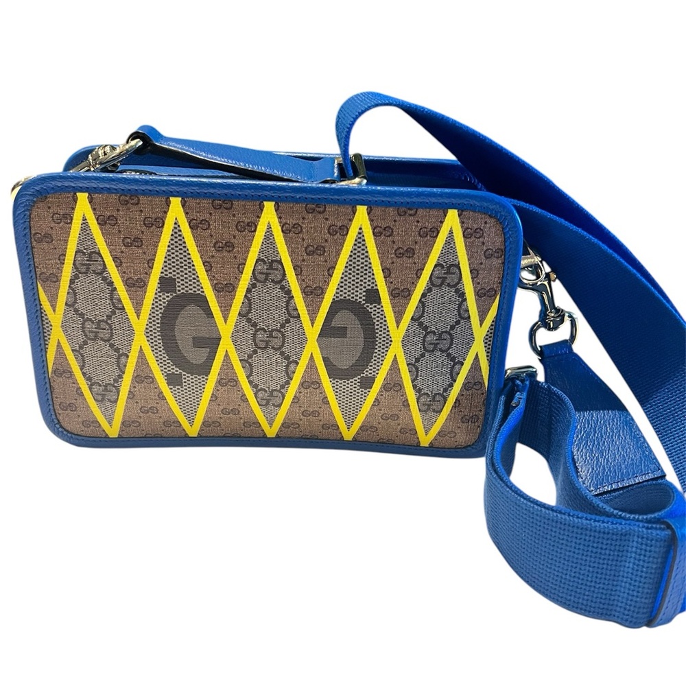 Gucci Blue Yellow shoulder Bag adjustable strap GG logo leather cross body